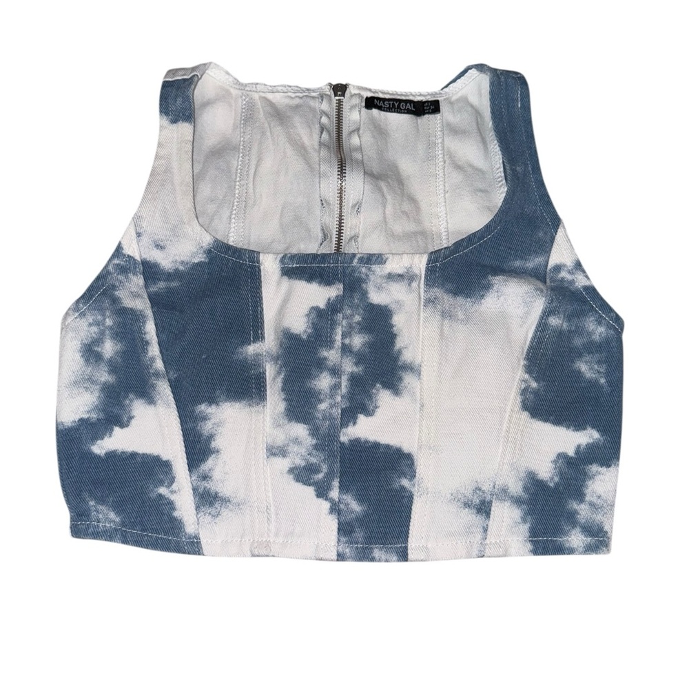 Nasty Gal Cotton Blue and White Cloud Print Jean Crop Tank Top Size 2